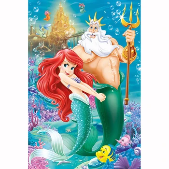 

Home Decor 5D Diamond Embroidery Cartoon Painting Mermaid Full Round Drill Cross Stitch Disney Princess Picture Gift Wall Art