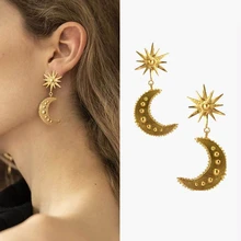 AOMU дизайн металлические серьги ювелирные изделия Солнце Луна Золото Цвет Серьги гвоздики модные вечерние аксессуары Подарки