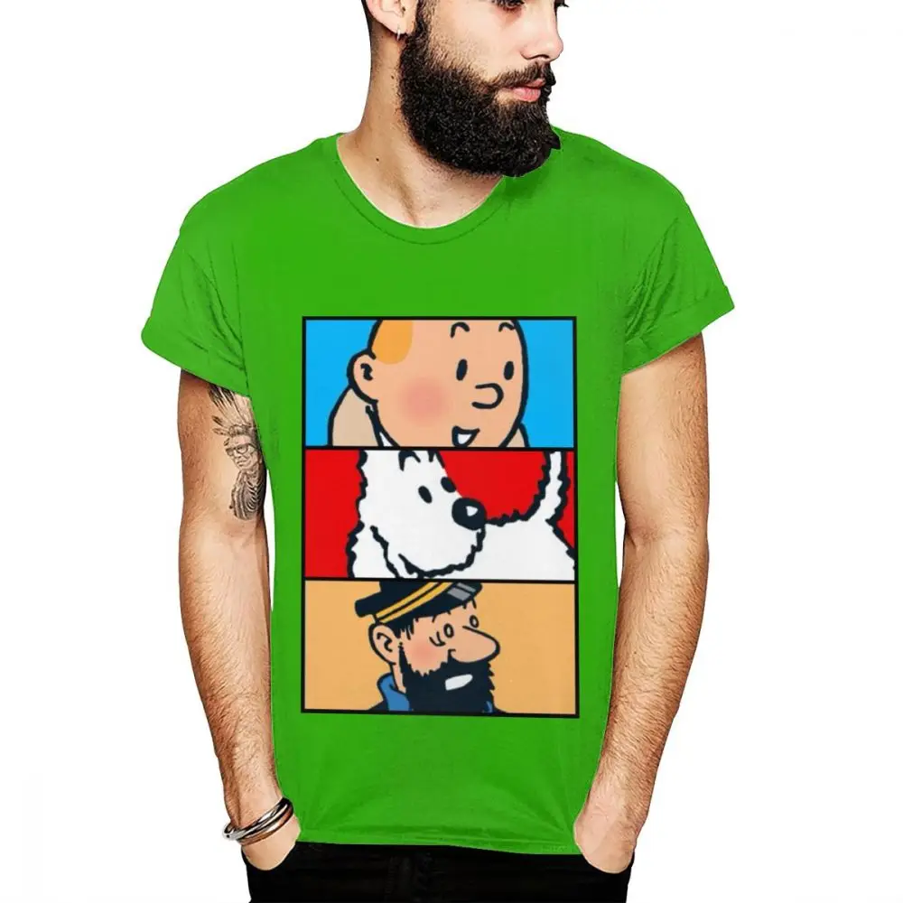 Футболка унисекс Tintin Milou Haddock adventures Of Tintin, летняя Мягкая футболка с круглым воротником - Цвет: Зеленый