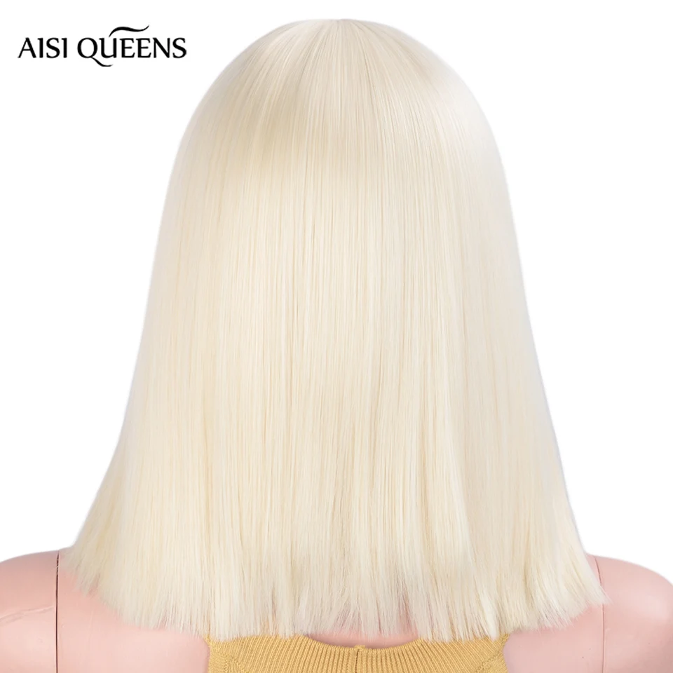Aisi Queens синтетические парики с челкой прямой блонд короткий натуральный боб парик для Черный Белый для женщин высокая температура волокна