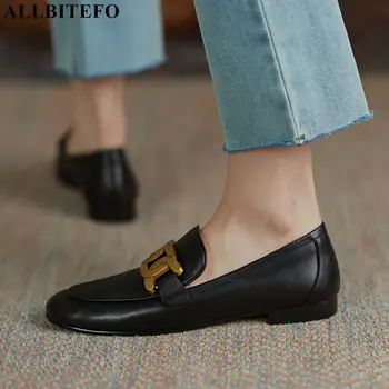

ALLBITEFO high quality natural genuine leather women heels spring thick heel fashion low heel shoes high heels Appartements