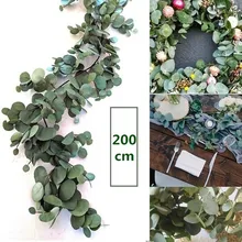 2 м искусственный эвкалипт с розами гирлянда зелень подвесной ротанговый вертикальный сад год домашний стол вечерние свадебные украшения