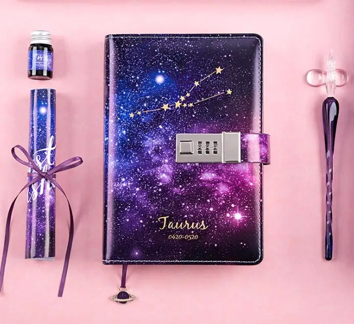 Taurus Подарочный набор B6 Размер Звездный замок кожаный пароль персональный ноутбук Звездное Созвездие Органайзер для записей Дневник для журнал Твердый Чехол - Цвет: Taurus