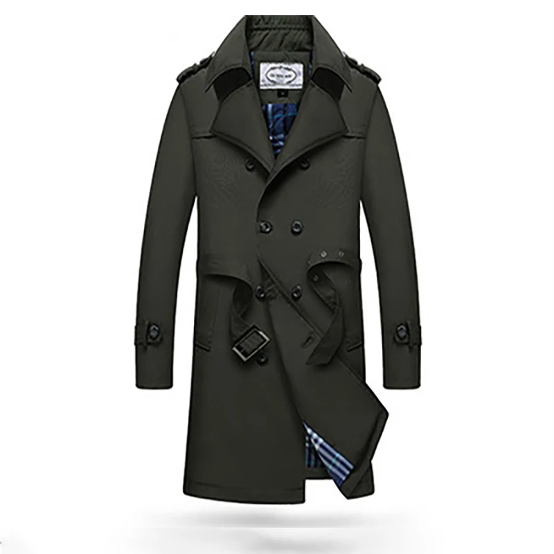 Мужской длинный Тренч, Осеннее умное повседневное двубортное пальто в английском стиле, тонкая официальная ветровка, верхняя одежда