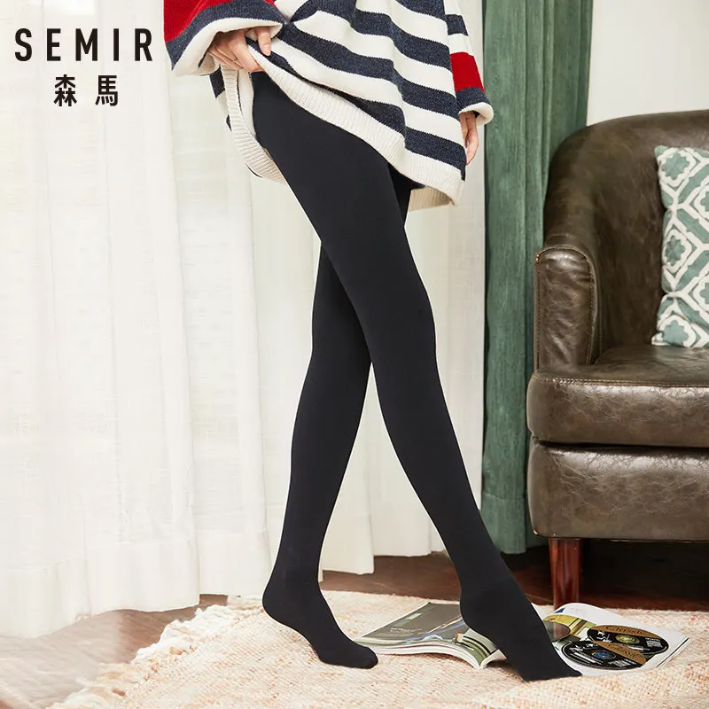 

SEMIR Women Fleece-Lined 250 Denier 250D Matt Opaque Rib Knit Tights Black with a Control Top to Hold in the Tummy and Bum