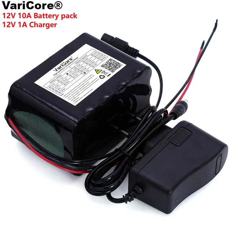 VariCore большая емкость 12v 10Ah 18650 литиевая батарея 12v 10000mah 75w Светодиодный лампа ксеноновая+ 12,6 v 1A зарядное устройство