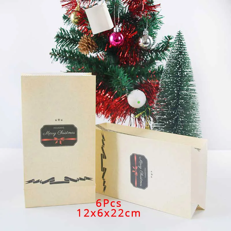 6pcs bags Рождественские бумажные подарочные коробки рождественские украшения для дома подарочная упаковка для конфет пластиковый бумажный пакет Kerst новогодние принадлежности - Цвет: 6pcs bags