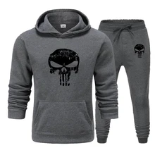 Brand Autumn Winter 2 Pieces Sets Tracksuit Men Skull Hooded Sweatshirt +Drawstring Pants Male Sport Hoodies Running Sportswear