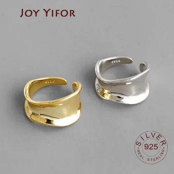 

INS Charm Korean version 100% S925 sterling silver open ring Irregular arc concave wide surface female ring