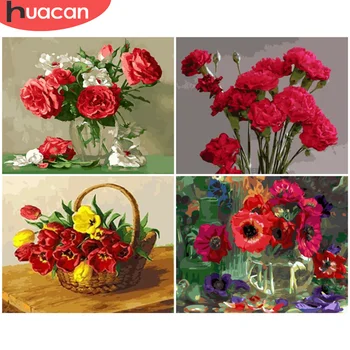 

HUACAN DIY Painting By Number Flower Drawing On Canvas HandPainted Kits Home Decor Art Gift Pictures By Number Flower
