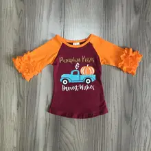 Осень/Зима Хэллоуин благодарения футболки с маркой бутика для маленьких девочек одежда Тыква поцелуев Урожай пожеланий грузовик raglans глазурь рукав