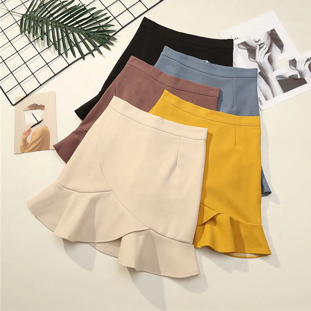 Модные Женские повседневные однотонные Короткие мини-Юбки с высокой талией в