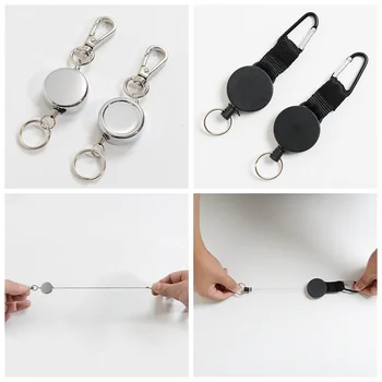

High Elastic Telescopic Rope Key Ring Anti-Lost Anti-Lock Rope Wire Buckle Outdoor Carabiner Creative Easy To Buckle