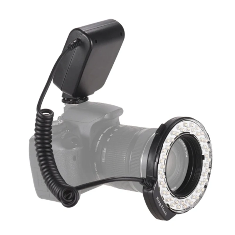 FULL-HD-130 Macro LED Ring Flash Light LCD Display 3000-15000K GN46 Power Control with 3 Flash Diffusers 8 Adapter Rings for Can
