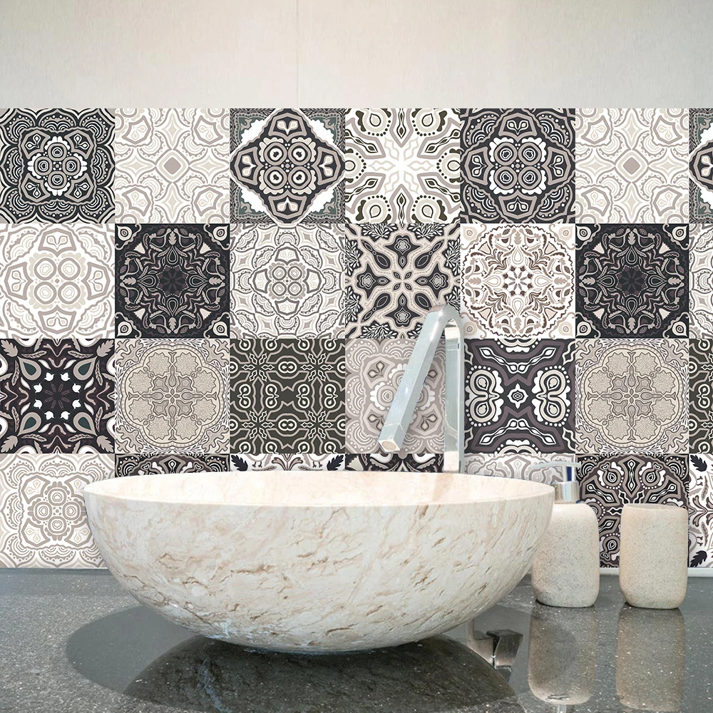 Серая мандала цветочный орнамент керамическая плитка настенная наклейка