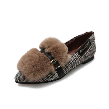 

Winter Shoes Women Casual Female Sneakers Autumn All-Match Women's Moccasins Pointed Toe Flats Modis Loafers Fur Fall New Dress