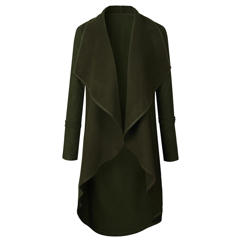 Army Green Duzeala Асимметричная длинная Лоскутная шерстяная куртка пальто для женщин осень Открытый стежок капля подол пакеты повседневное зимнее пальто верхняя одежда - Цвет: Army Green