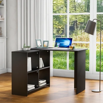 

Modern Black L Shaped Computer Desk with Large Storage Space Study Desk Laptop Table for Home Office Working Workstation Writin