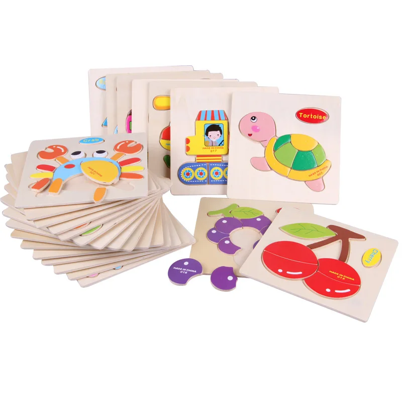 Montessori Toys Educational Wooden Toys for Children Early Learning Puzzle 3D Cartoon Kids Exercise Math Match gift