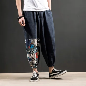 Chiński styl spodnie Harem spodnie męskie spodnie dresowe do biegania japońska moda uliczna męskie spodnie lniane spodnie letnie męskie spodnie 2021 lato 30047 tanie i dobre opinie CN (pochodzenie) COTTON Linen Sukno