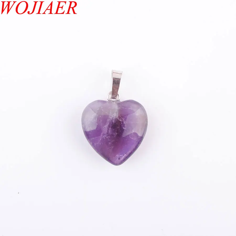 Amethyst Pendant Натуральный тигровый глаз Агаты драгоценные камни, бусины сердце посеребренные Рейки чакра кулон ожерелье 18 дюймов WOJIAER PBN345 - Окраска металла: Amethyst Pendant