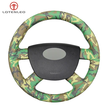 

LQTENLEO Camouflage Artificial Leather Steering Wheel Cover For Ford Kuga 2008-2011 Focus 2 2005-2011 Focus 3 2012-2014 C-MAX