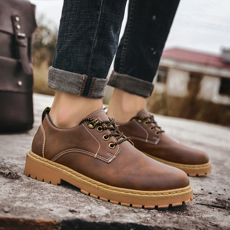 Martin Boots Men Tooling Shoes Fashion 2021 Autumn Breathable Leather Sport Casual Man Winter Sneakers | Обувь