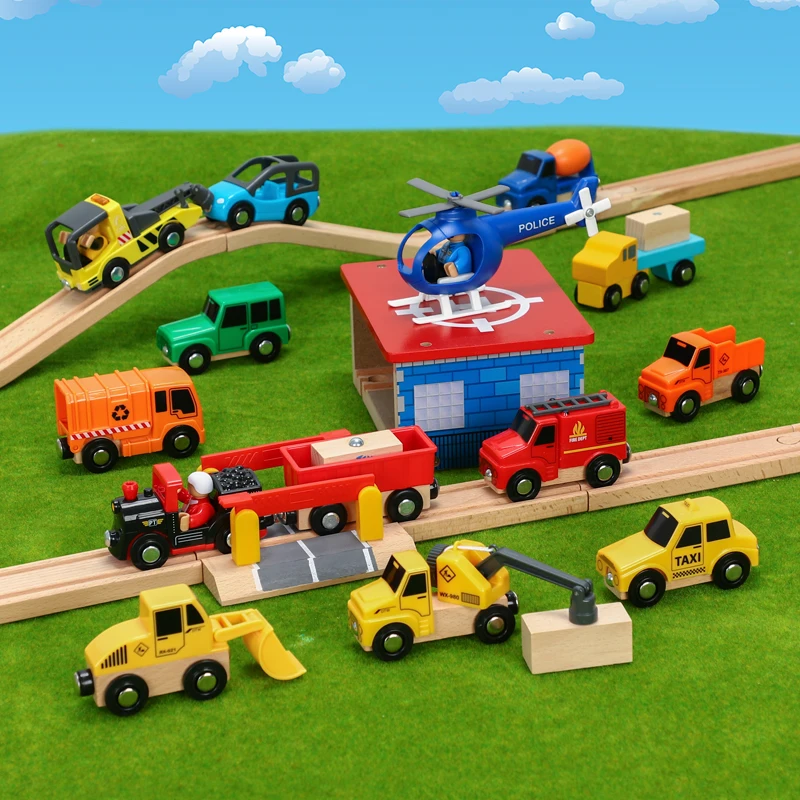 

EDWONE Wood Magnetic Train Plane Wood Railway Helicopter Car Truck Accessories Toy For Kids Fit Wood new Biro Tracks Gifts