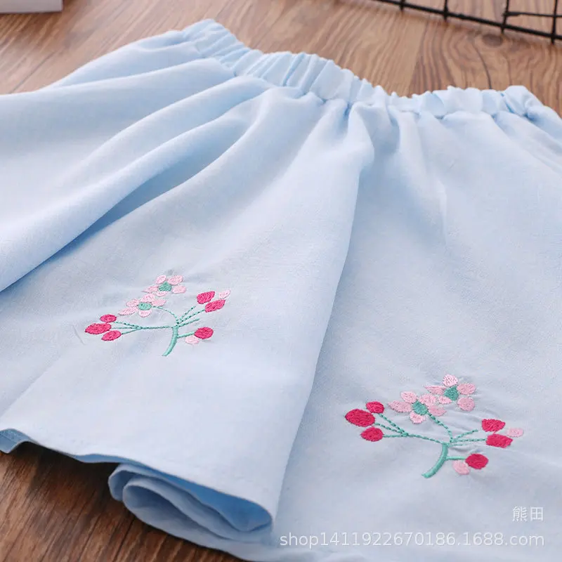 Spring Summer New Style Children Chinese Clothing Cotton Linen Short Sleeve CHILDREN'S Suit Chinese-style Handmade Frog Girls Ch