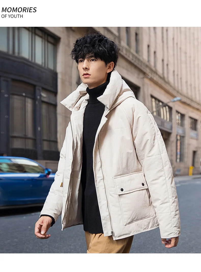Micro for Winter down Feather Cotton-padded Clothes Men's New Products Hooded down Coat Loose-Fit Workwear Cotton Coat Casu