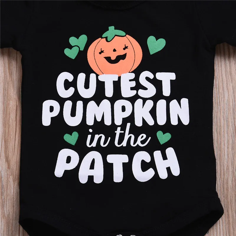 Newborn Baby Boy Girl Romper Jumpsuit Halloween Pumpkin Short Sleeve Clothes Outfit Costume 0-18 Months Clothings Sunsuits New