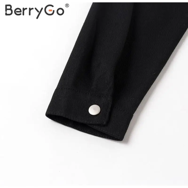 BerryGo, модная Лоскутная джинсовая куртка в клетку, женская уличная одежда, женские черные шикарные куртки на пуговицах, с карманами, Свободная Женская куртка, пальто