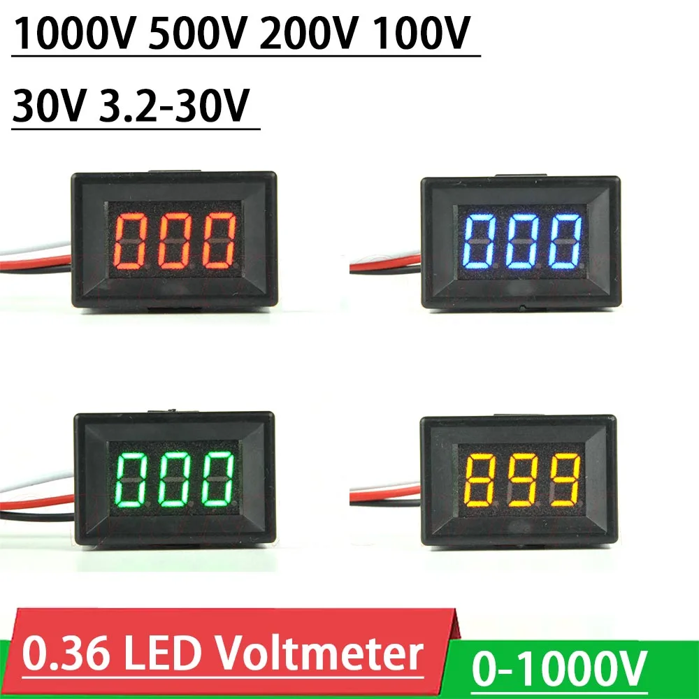 

0.36 inch LED Digital Voltmeter DC 1000V 500V 300V 200V 100V 30V Voltage Display Volt Meter tester battery monitor 5V 12V POWER