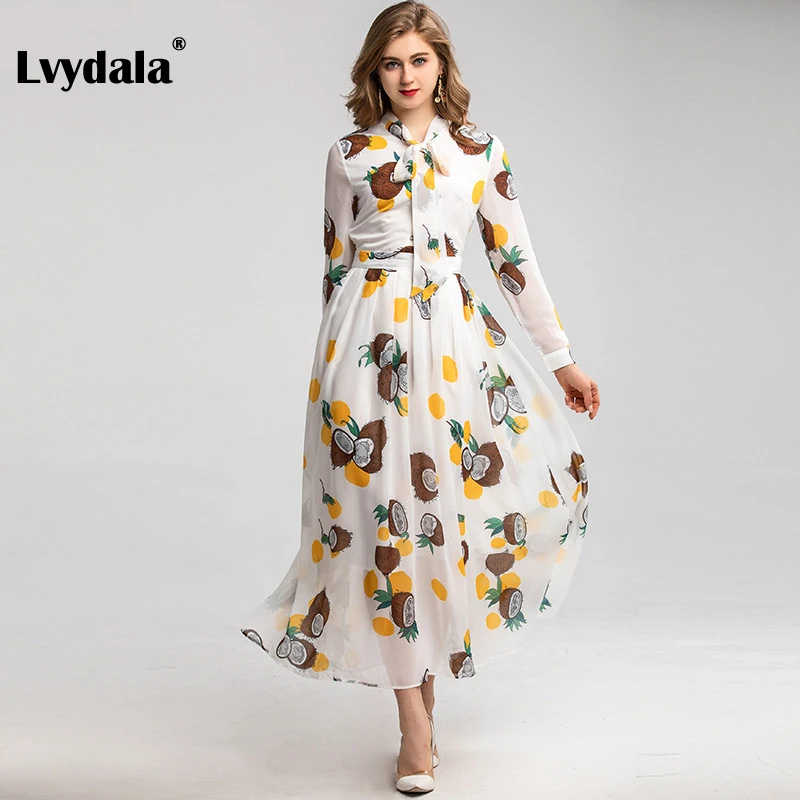 Lvydala, модное дизайнерское платье, весна-лето, женское платье, длинный рукав, фруктовый принт, для отпуска, тонкие платья