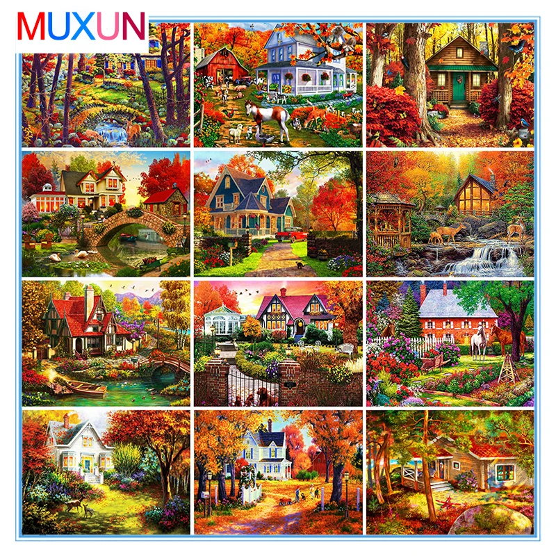 Full Drill 5D Diy Diamond Painting House Craft 3D Embroidery Autumn Cross Stitch Landscape Mosaic Home Decor Gift Bh010 | Дом и сад