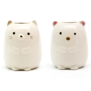 

2x Ceramic Cartoon Animal Toothbrush Holder Bathroom Stand Toothbrushes Sundries Storage Container Tableware Organizer Rack Whit