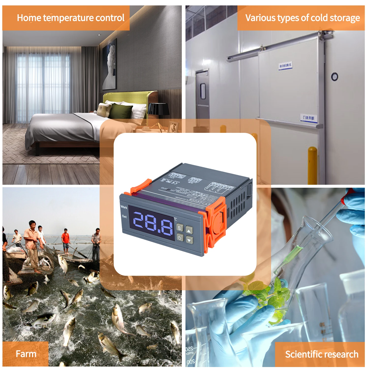 12V-20~100℃ Digital Temperature Controller Smart LED Digital Display Thermostat Heating Cooling Temperature Calibration Control