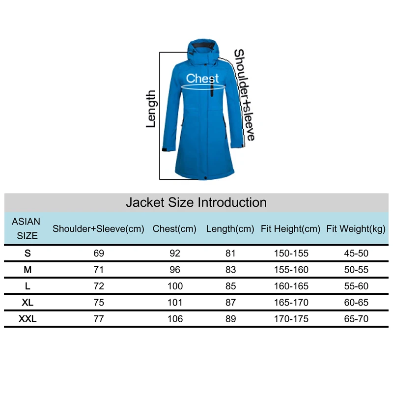 Woman's Coat Outdoor Long Style Fleece Hiking Camping Trekking Casual Sports Hooded Jacket Windbreaker Soft Shell Clothing