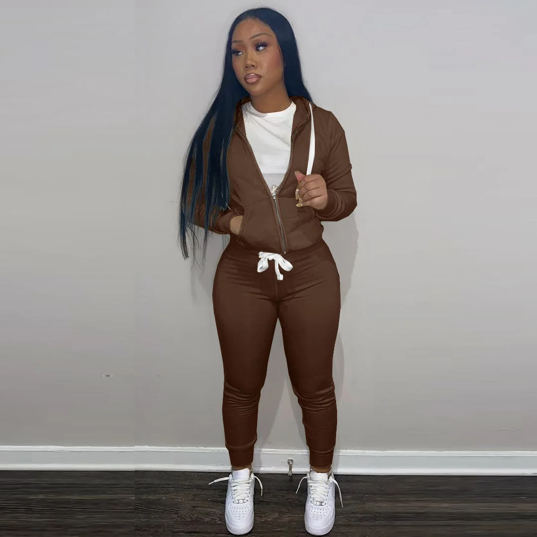 plus size formal pant suits Sisterlinda Casual Women Sweatsuit Two Piece Set Simple Zipper Hooded Top+Sheath Trousers Female Sporty Active Tracksuits Outfit plus size formal pant suits