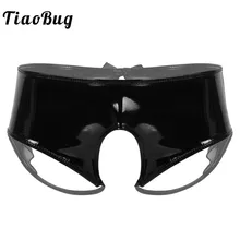 Горячие сексуальные Для мужчин с мокрым эффектом черного цвета из лакированной кожи, обувь кожаное нижнее белье с открытой промежностью нижнее бельё для девочек из органзы с отделкой трусы с вырезами трусики