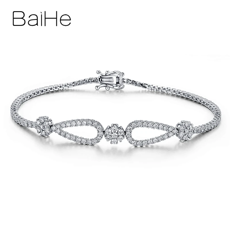 BAIHESolid 18 к белое золото 2.0ct Сертифицированный H/SI натуральные Алмазы обручальные женские модные ювелирные изделия Подарочный браслет