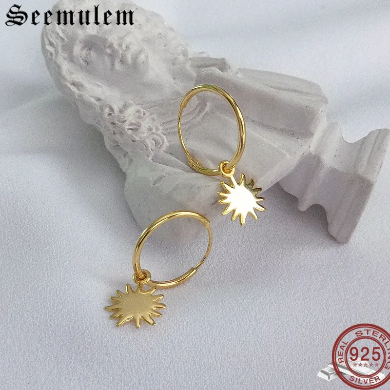 

Seemulem Sun Original Earrings for Women Real S925 Silver 2019 Women's Hoop Earrings Female Simple Sterling Silver Jewelry