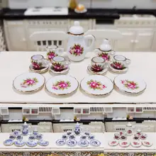 Ensemble de thé en céramique imprimé Mini fleur pour maison de poupée 1/12, modèle de jouet, décor de scène de jeu de cuisine, jouet d'ornement 