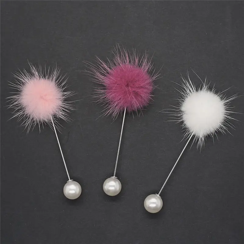 Charm Simulated Pearl Brooch Pins For Women Korean Fur pompom Ball Piercing Lapel Brooches Collar Jewelry Gift 7 Color XZ06-P