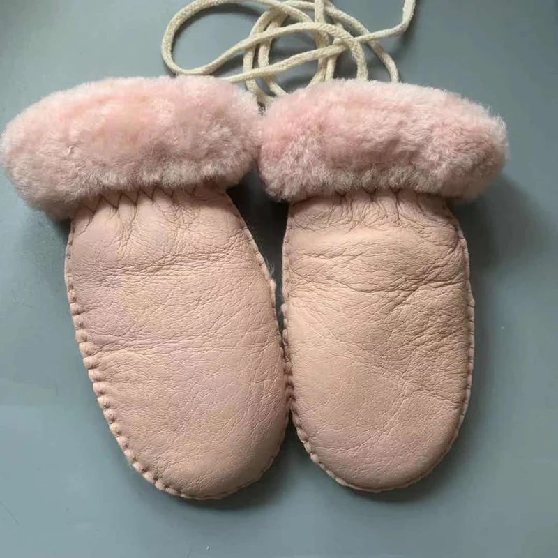 Kids Manual Warm Mittens Genuine Leather Gloves for 2-5 year Children Winter Warm Wool Fur Gloves Minttens girls & boys