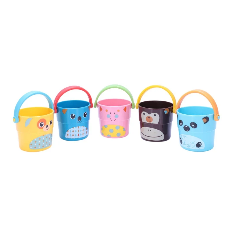 Toddler Bathtime Set Of 5 Zoo Stack And Pour Buckets For Children