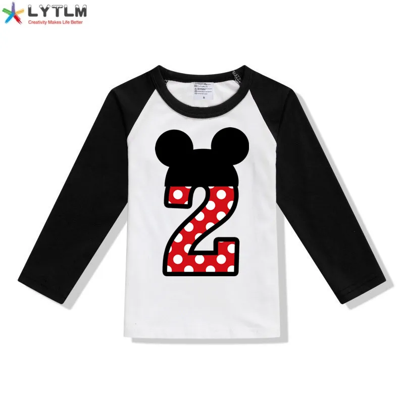 LYTLM футболка с Микки-Маусом и цифрой 1-5 для дня рождения Футболка для мальчиков брендовые Детские топы для девочек, футболки для мальчиков на осень, Anniversaire Enfant - Цвет: CX Raglan Black