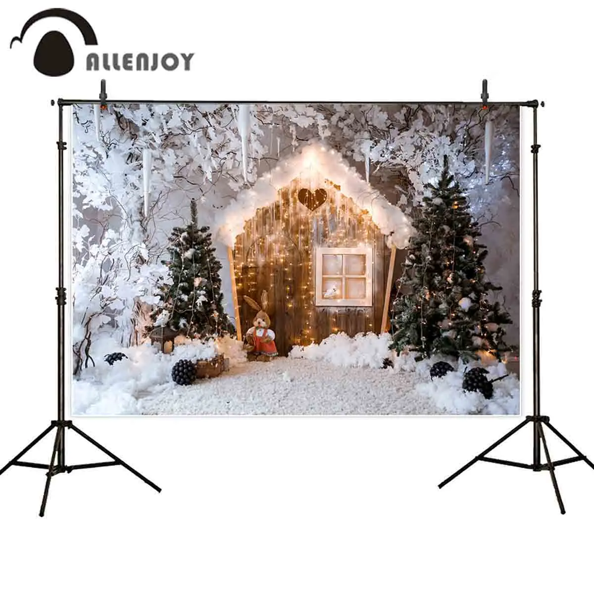 Фотофон allenjoy год Рождество Зима Снег дерево деревянный дом Блестящий светильник детский фон фотография фотосессия