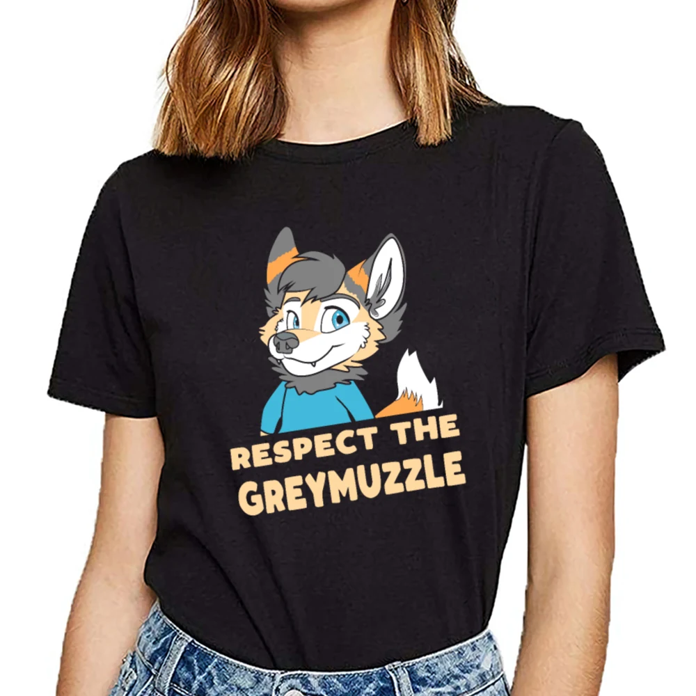 Топы Футболка Для женщин с уважением относимся к greymuzzle пушистый fandom fursuiter в стиле