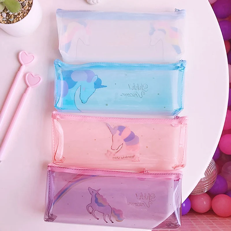 Чехол-карандаш с единорогом, прозрачный, ПВХ, мультяшный, милый, для детей, девочек, подарок, офисные, школьные принадлежности